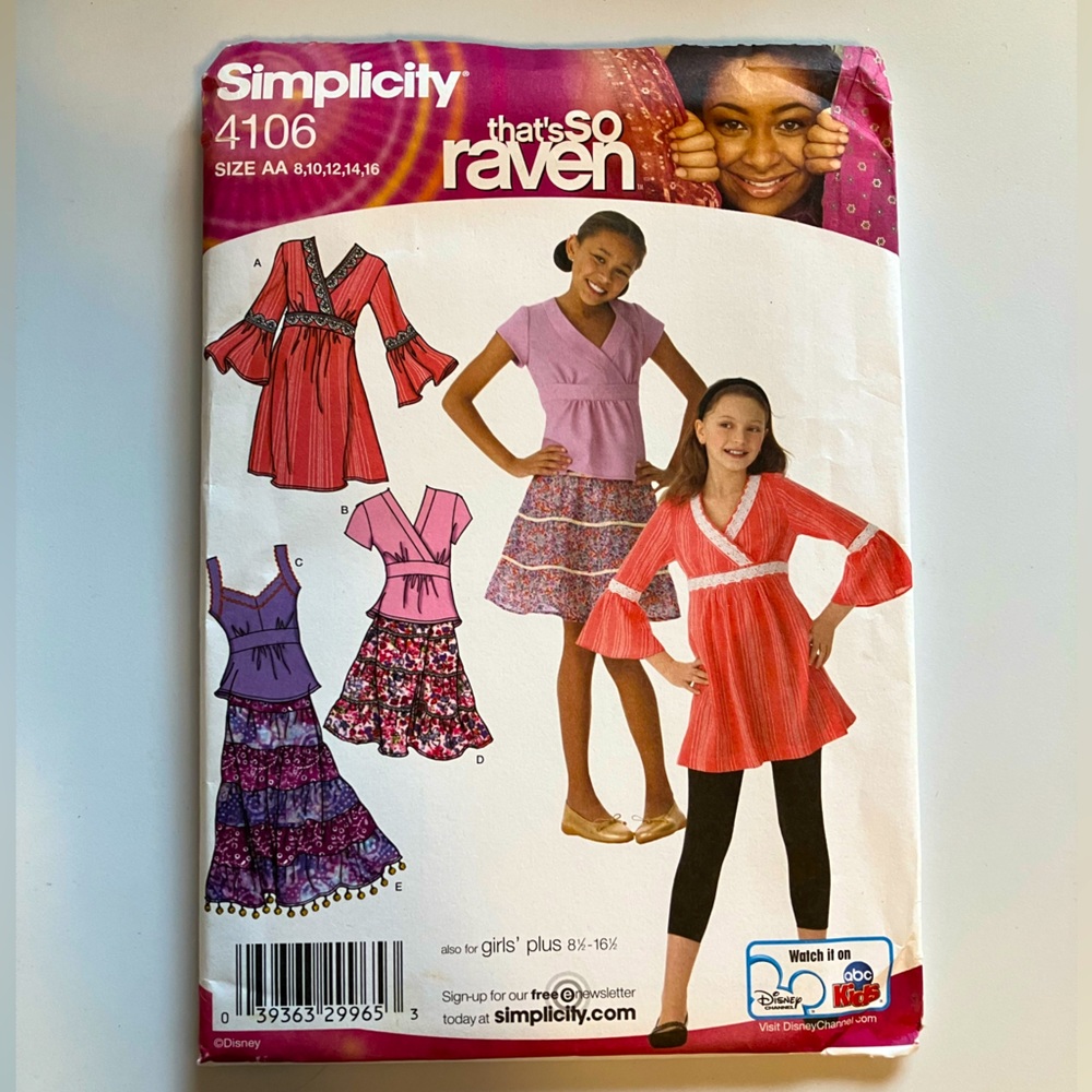 Simplicity sewing pattern 4106 AA That’s so Raven Disney girls plus 8-16